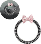 ORIESSE Bow Car Accessories,Pink Bow Tie Push Start Button Rhinestone Ring,Black Engine Start Stop Button Ring Car Decor,Bling Girly Ignition Charm