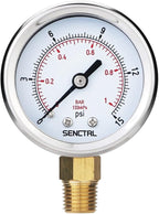 0-15 Psi Low Pressure Gauge, 2" Dial Size, 1/4 Npt Lower Mount, Waterproof, Stainless Steel Case, for Water Air ATV Tire Gas Pressure Test