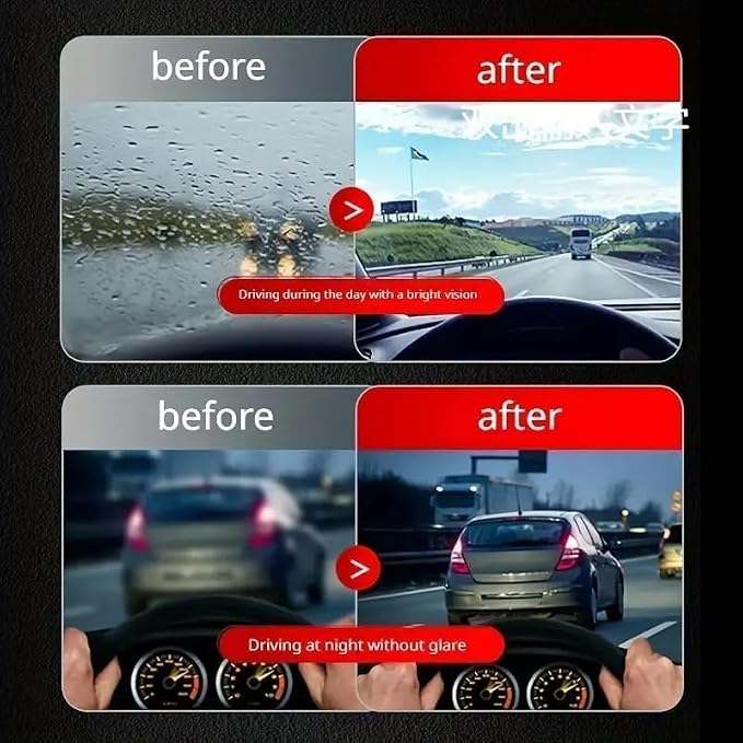 Luvio Car Glass Oil Film Remover with Cleaning Brush and Anti Fog Spray, Hydrophobic Rain Repellent for Windshield, Long Lasting Defogger for Car Windows, Mirrors, Helmets and Eyeglasses, 3.4Fl Oz