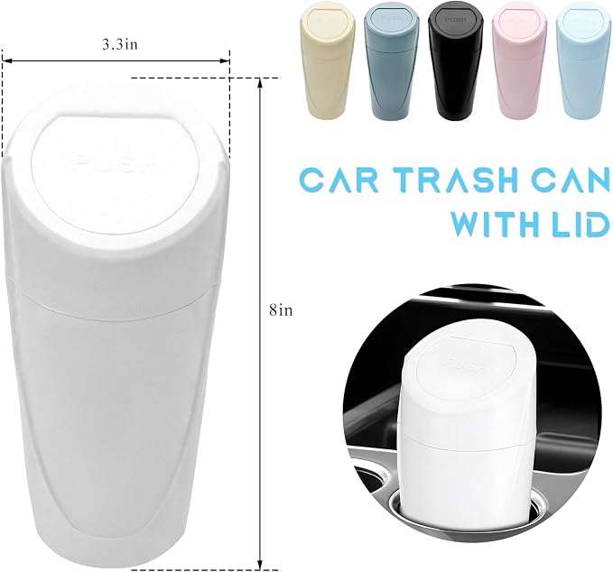 Car Trash Can Bin with Lid, Leakproof Auto Cup Holder Garbage Bin Multipurpose Storage Organizer, Mini Portable Dustbin Side Door Garbage Can for Vehicle Home Office (White)