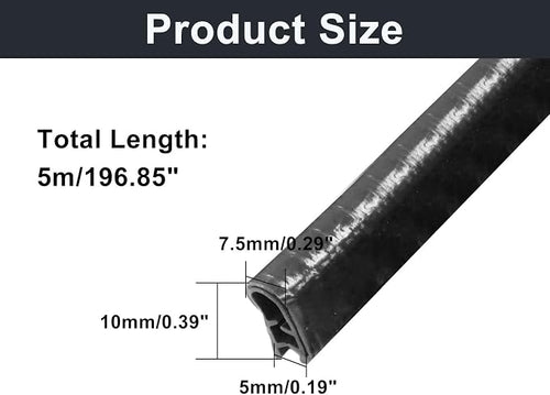 16.5 Ft (5m) Universal Car Door Edge Guards, Black | Rubber U-Shaped Trim Protector, No Glue Required