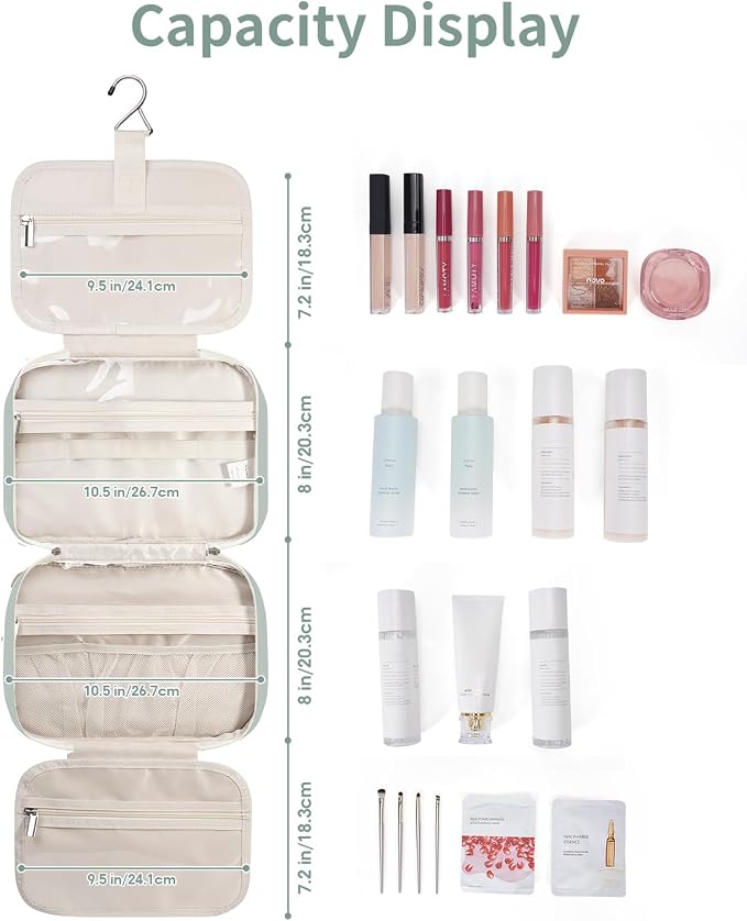 Hanging Toiletry Bag for Women Travel Makeup Bag Organizer Toiletries Bag for Travel Size Essentials Accessories Cosmetics (Mint Green (Medium))