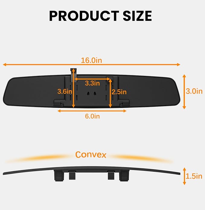 Rear View Mirror, 16 Inch Chrome Anti-glare Universal Panoramic Convex Car Interior Rear View Mirrors Clip on Big Wide Angle Rearview Mirror Extender to Blind Spot for Pickup Trucks Van