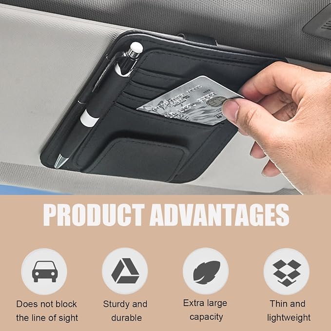 2 PCS Car Sun Visor Organizer, Small Auto Visor Organizer and Storage, Registration and Document Holder for Sunglasses, Card, Pen, Driver License, Car Accessories (Black)