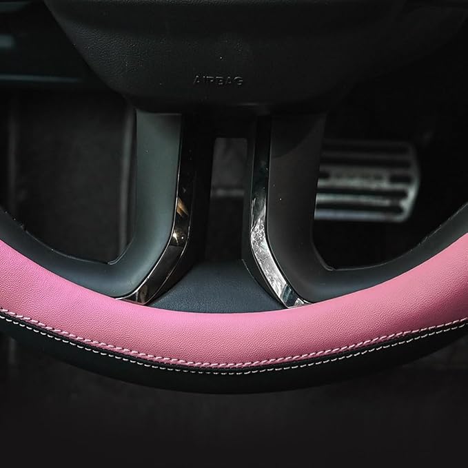 Microfiber Leather Steering Wheel Cover Universal 15 inch(Pink)