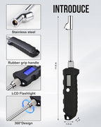 Digital Tire Pressure Gauge, Heavy Duty Stainless Steel Dual Head Tire Gauge 0-230 PSI with Flashlight & Backlit LCD, Car Accessories for RV Truck & Cars