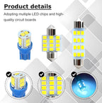 24PCS LED Interior Car Lights, T10 31mm 41mm Dome Bulb Kit,Ice Blue | 194 168 2825 DE3175 578 sockets, alloy PCB, output for map trunk license tag, plug in, automotive accessories