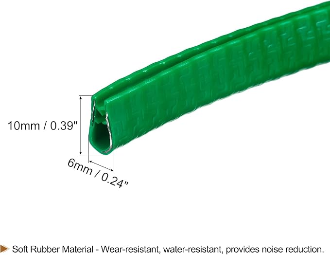 U Channel Edge Trim, 19.7ft Length Rubber Guard Seal Strip Edge Protector Fit for 1-2.5mm Edge, (15/64" W x 25/64" H) Green