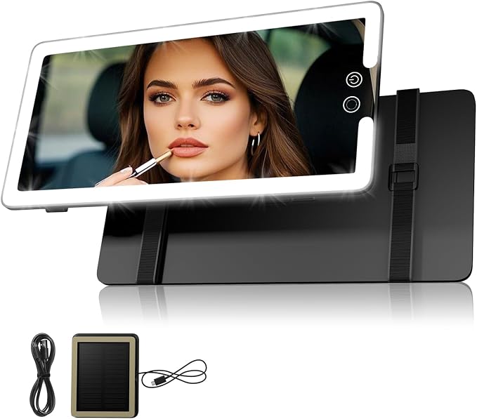 Sun Visor Vanity Mirror, LED Dimmable Car Mirror with 3 Light Modes, Easy to Install & Equip Strap Mounting, for Women's Makeup, Women's First Choice (solar car sun visor)