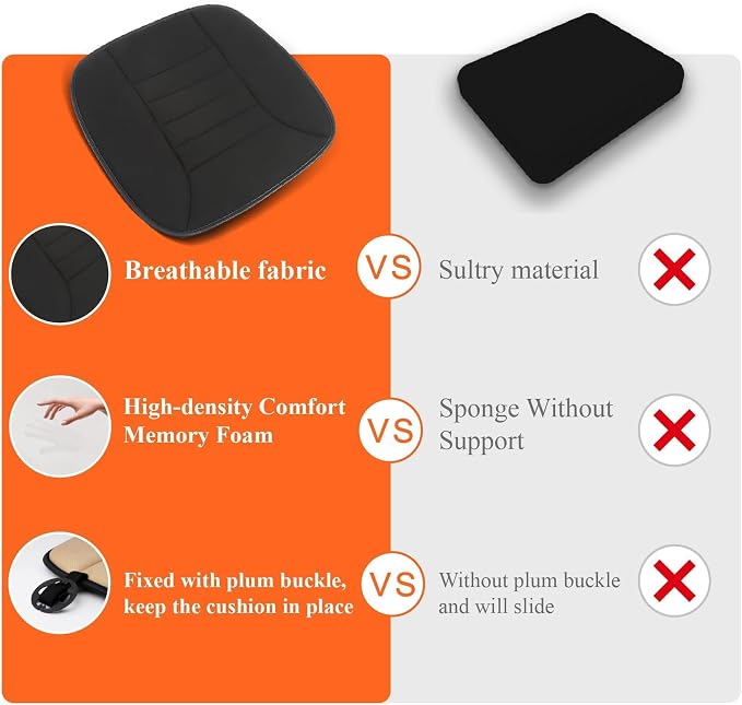 Car Seat Cushion with 1.2inch Comfort Memory Foam, Seat Cushion for Car and Office Chair (Black)