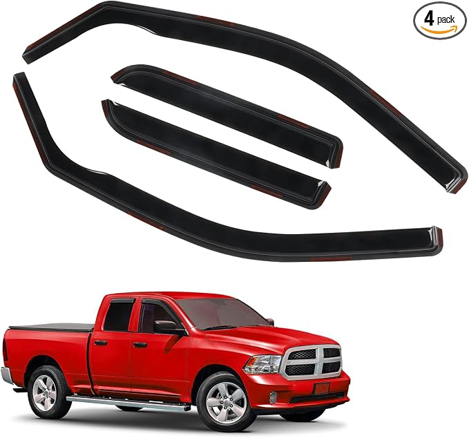 4 PCS in Channel Rain Guards for 2009-2018 Dodge Ram 1500 Quad Cab, Smoke Tinted Vent Window Visors, Side Window Deflectors Vent Shade Shield, 2010 2011 2012 2013 2014 2015 2016 2017