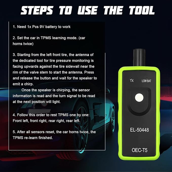 TPMS Relearn Tool for GM Vehicles, EL-50448 Tire Pressure Monitor Sensor Activation Reset Tool OEC-T5, System Programming Training for Most Series Cars (Green)