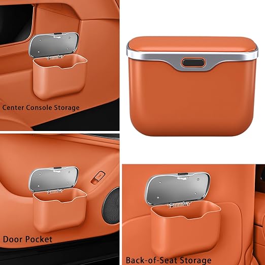 Car Trash Can with Lid - 2-in-1 Leather Top Car Garbage Can & Storage Box | Leakproof, Waterproof Hanging Auto Trash Bin for Back of Seat, Door, SUVs, Trucks, Sedans Grey