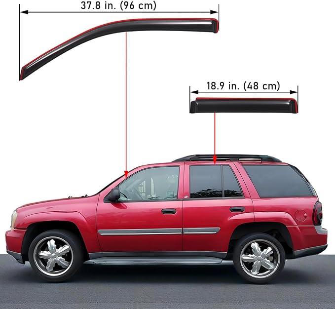 Extra Durable Clip-on in-Channel Auto Vent Window Visor, Fits 2002-2009 Chevrolet Trailblazer, UV Protection Rain Guard, Original Wind Deflector, No-Drill Easy Install, Dark Smoke, 4-Pcs