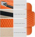 carleef Arm Rest Cover for Car,Leather+Memory Foam Center Console Cover with Storage Bags,Universal Middle Console Cover Car Accessories Interior for Most Cars Center Consoles (Orange)