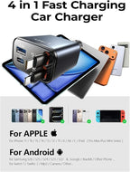 Retractable Car Charger, 84W Car Charger USB C Fast Charger, Cigarette Lighter USB Charger Adapter, Car Accessories Birthday Gifts for Men Women Dad Mom Husband, for iPhone 17 16 15 14 13 12 11