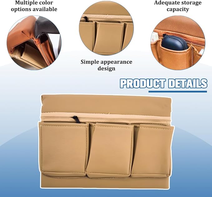 Car Window Side Storage Box, Multifunctional Leather Vehicle Side Door Armrest Pad Organizer with Pockets, Auto Window Arm Elbow Rest Storage Bag, Universal for SUV Van Truck (Beige)