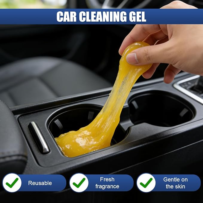Craedli 2PCS Car Cleaning Gel Auto Detailing Putty, Universal Car Interior Cleaner Slime, Reusable Dust Remover Cleaning Supplies Kit Tools for Air Vents Keyboards, Car Accessories Presents (Yellow)