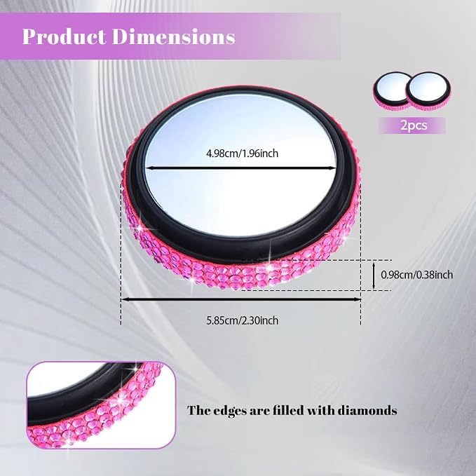 2PCS Blind Spot Mirrors, Convex Car Mirror, 2" Round HD Glass Convex Rear View Mirrors with Frame, 360 Degree Wide Angle Side Rear View Accessories Universal for Most Sedans SUVs Trucks (Pink)
