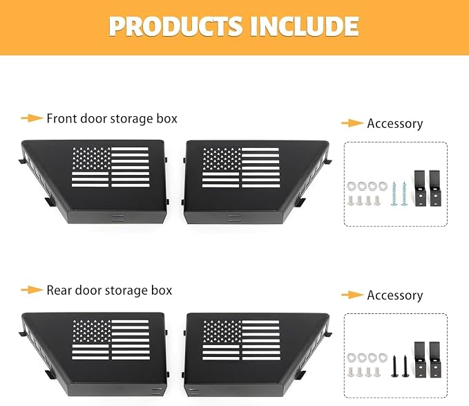 MAIKER 4PCS Metal Front Rear Door Storage Box Compatible with 2007-2018 Jeep Wrangler JK 4 Door, Replaces OEM Door Nets, Expands Interior Storage Space