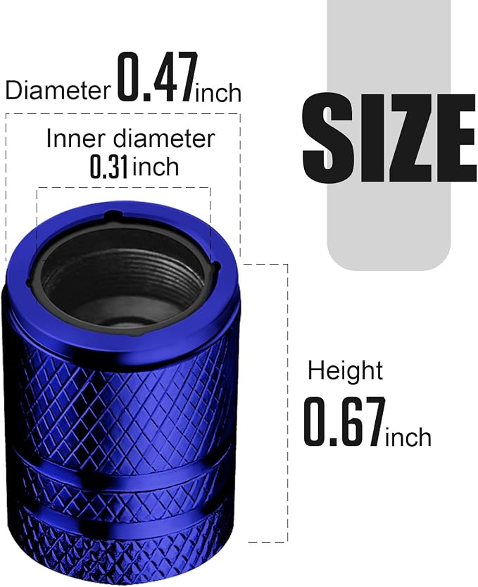 Tire Valve Stem Caps - (4 Pack) American Flag Metal Air Caps with Plastic Liner, Durable, Corrosion Resistant and Leak-Proof, Universal Fit for Cars, Trucks, Motorcycles, and Bikes - Blue