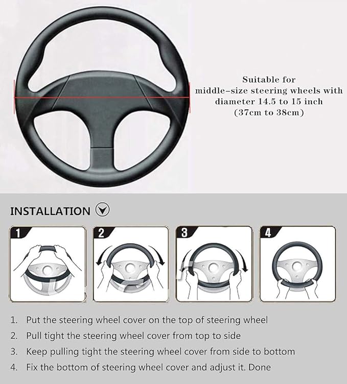 Carbon Fiber Steering Wheel Cover, Universal 15 inch, Breathable, Anti-Slip, Warm in Winter and Cool in Summer, Black