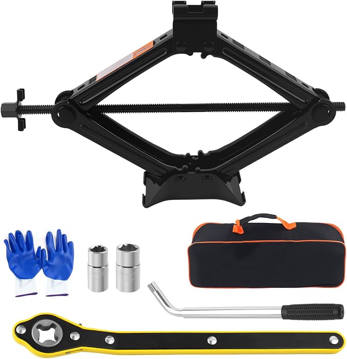 2T Scissor Jack for Car Tool Kit,Heavy Duty Car Tire Changing Kit for Automotive Lifting with Ratchet Wrench & Lug Wrench,Sturdy Cars Jack Kits Automotive Tools Lift Range 3.93-15.35"