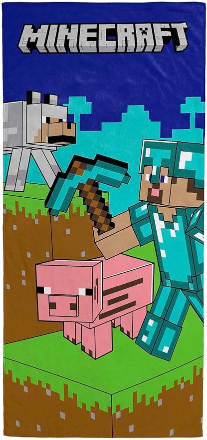 Minecraft Kids Bath Pool Beach Towel - Super Soft & Absorbent 100% Cotton Towel, Measures 28 x 58