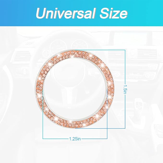 Car Bling Crystal Rhinestone Engine Start Ring Decals, 2 Pack Car Push Start Button Cover/Sticker, Key Ignition Knob Bling Ring, Sparkling Car Interior Accessories for Women (Double Orange)