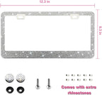 Sparkly Bling Stainless Steel License Plate Frames for Women, 1PCS | Over 1000 pcs 14 Facets Bedazzled Clear Glass Diamond Rhinestone Crystals w/Free Glitter Diamond Box (White)