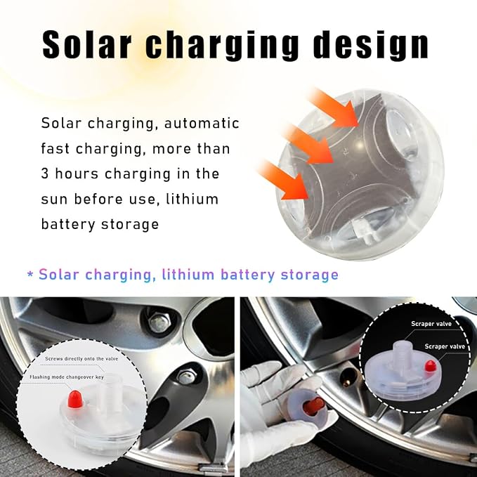 4PCS Car Tire Wheel Lights, Colorful Flashing LED Air Valve Cap Lights with Motion Sensor, Solar Waterproof Tire Light Gas Nozzle for Truck Bike Motorcycle, Car Accessories