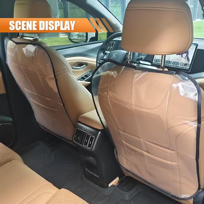 2PCS Car Kick Mats Back Seat Protector for Kids, Universal Anti-Scratch Transparent Auto Seat Back Cover Against Mud, Waterproof Vehicle Backseat Protection Pad for Most SUVs Trucks (Black)