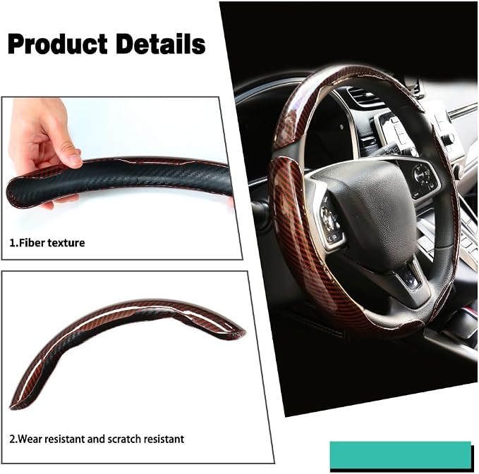 3PCS Carbon Fiber Steering Wheel Cover-Segmented Clip-On Design Anti-Slip & Scratch Resistant Universal Fit 14.5"-16" for Cars/Truck/SUV Great Gift for Men & Women