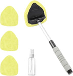 Car Windshield Cleaning Tool, Car Windshield Window Cleaner, Auto Window Glass Cleaning Kit with Extendable Handle & Reusable Microfiber Pad & Spray Bottle, Universal Car Accessories (Yellow)