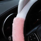 Car Steering Wheel Cover, Fluffy Soft Plush for Winter Warm, Cute Steering Wheel Protector with Kitty Cat Ears, Universal 15 Inch, Elastic & Anti-Slip, Lovely Decor Car Accessories (Pink)