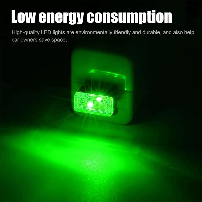 4 PCS USB LED Car Interior Atmosphere Lamp, Portable Mini LED Night Light, Plug-in USB Interface Trunk Ambient Lighting Kit, Universal Car Interior Accessories (Green)