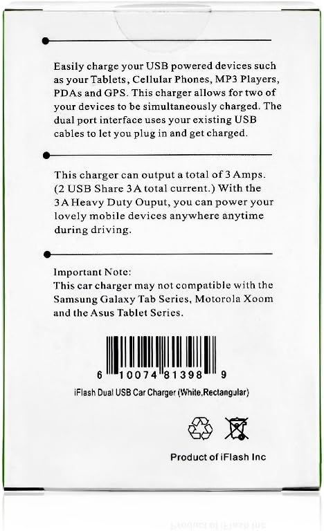 Dual USB Car Lighter Charger Adapter with 3A Output - fast Heavy Duty Ouput - Support Apple iPad Pro / Air 2 / mini 2/3/4 iPhone X / 8 Plus / 7 / 6S Plus / 6 / SE /5S (White)