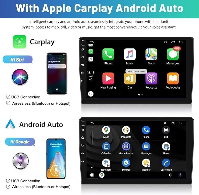 10" Android 13 Car Stereo w/Wireless Carplay Android Auto fit for Jeep Commander 2008 2009 2010 2011 Double Din Touch Screen Car Audio Receiver w/WiFi GPS Bluetooth AHD Backup Camera Mic