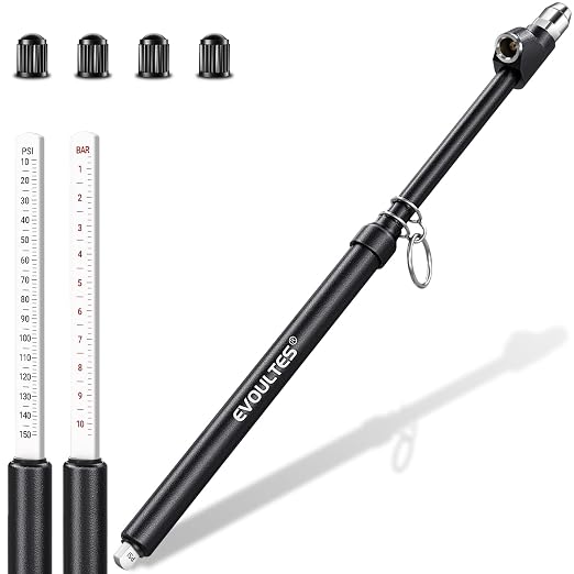 Heavy Duty Tire Pressure Gauge, Straight-On Dual Head Air Pressure Gauge Range 10-150 PSI, Air Gauge & 4 Valve Caps, Semi Truck Tire Gauge for Truck, RV, Car