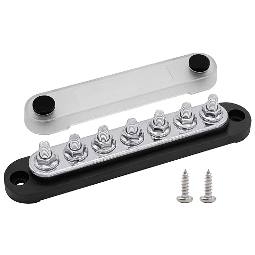 7 x M6 (1/4") Studs Power Distribution Block Bus Bar 12V, 5.9" HD 150A Marine BusBar Battery Distribution Block W/Cover for Car Boat Solar (Black)