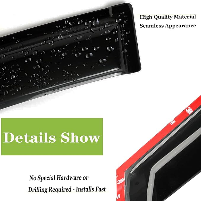 Window Visors Rain Guards Side Wind Deflectors Vent Guard Shade for Chevrolet Silverado & GMC Sierra 1500 2500HD 3500HD Crew Cab Sun 2014-2018 94536 4-Pieces Set