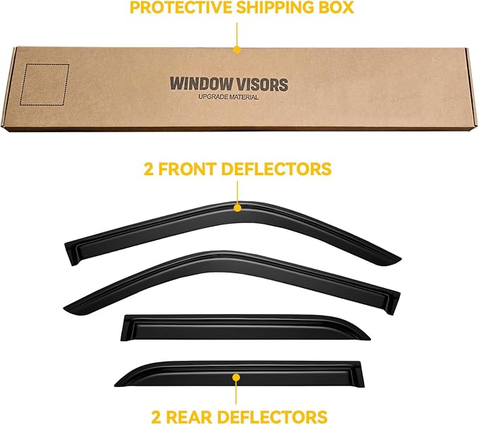 Window Visor for 1996-2002 Toyota 4runner, Out-Channel Rain Guards Shields Vent Deflector Shade Wind Dark Smoke 1997 1998 1999 2000 2001, Tape-On Outside-Mount, 4PCS