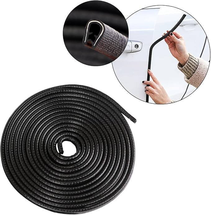 Car Door Edge Guards, Universal Rubber Seal Protector, U Shape Edge Trim, Black, 16FT