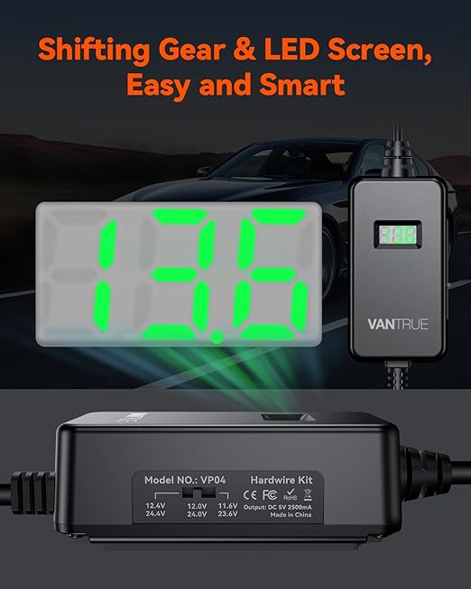 LED Screen OBD Hardwire Power Cable, 3 Gear Shifting,10ft USB-C, Low Voltage Protection for Parking Mode, Compatible with All Dash cams