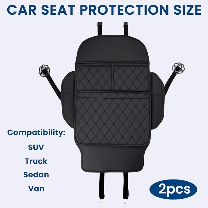 2 Pack kick mats back seat protector, backseat car organizer protectors for back of front seats, 30"X17" Car Seat Protectors for Under Child Seats, Waterproof Back Seat Cover with 3 Large Pocket
