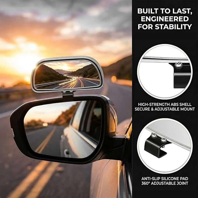 2PCS Car Blind Spot Mirror, Adjustable HD Clear Glass Convex Rectangle Side Rear View Mirror, Wide Angle Auto Blindspot Rearview Accessories for Driving Safe, Universal for Vehicles (Silver)