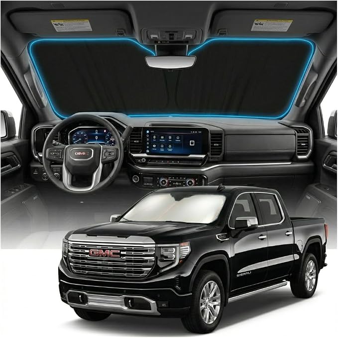 for GMC Sierra 1500 Sun Shade Windshield Cover - Custom Fit Sierra 1500 Accessories 2019-2025 2026 Sunshade Foldable UV Protection & Heat Shield Sun Visor Accessories
