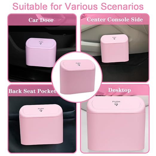 Car Trash Can Bin with Lid - Universal Vehicle Mini Leakproof Garbage Can Bin with 20pcs Trash Bags Can Organizer Storage for Front Back Seat Accessories for Auto Office Bedroom Home(Pink)