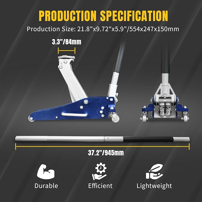 Floor Jack 1.5 Ton Hydraulic Low Profile Aluminum and Steel Car Jack Lightweight Service Jack with Quick Lift Dual Pump, 3300 lbs Capacity