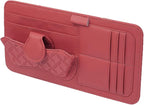 Car Sun Visor Organizer, Multi-Function Leather Car Visor Storage Pouch for Sunglasses Cards Licenses Pens, Multi-Pocket Visor Organizer, Universal for SUV, Sedan, Truck (Red)